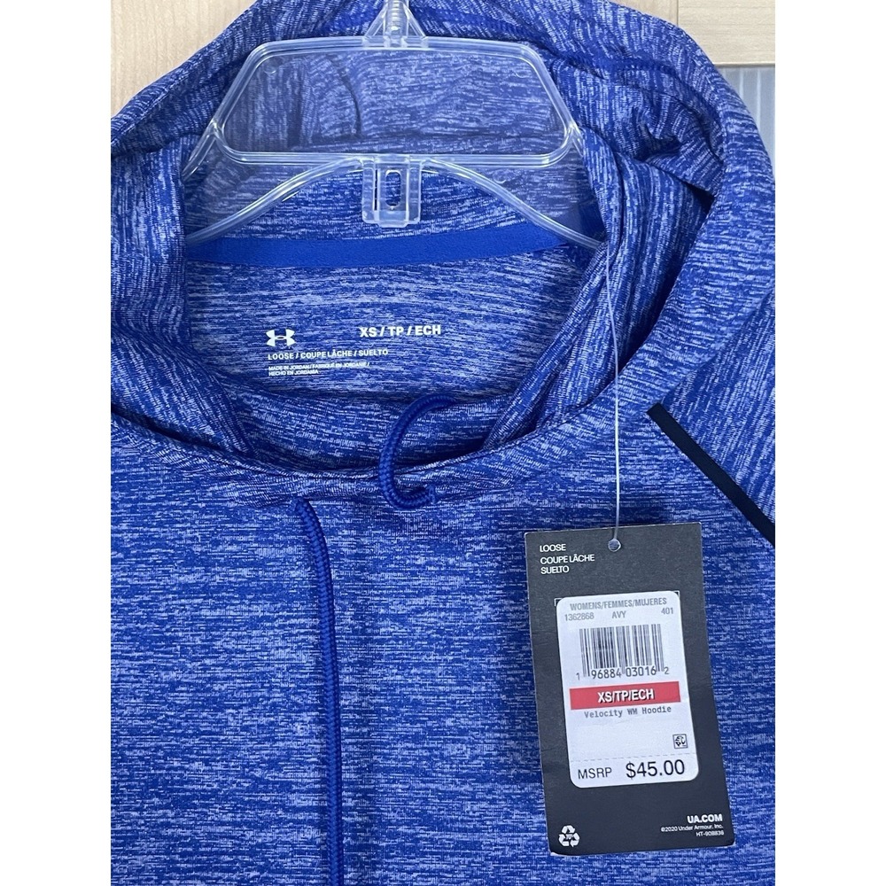 Under Armour UA Women's Blue Hoodie Athletic Pullover Golf Running Top XS New‎ - Picture 3 of 6